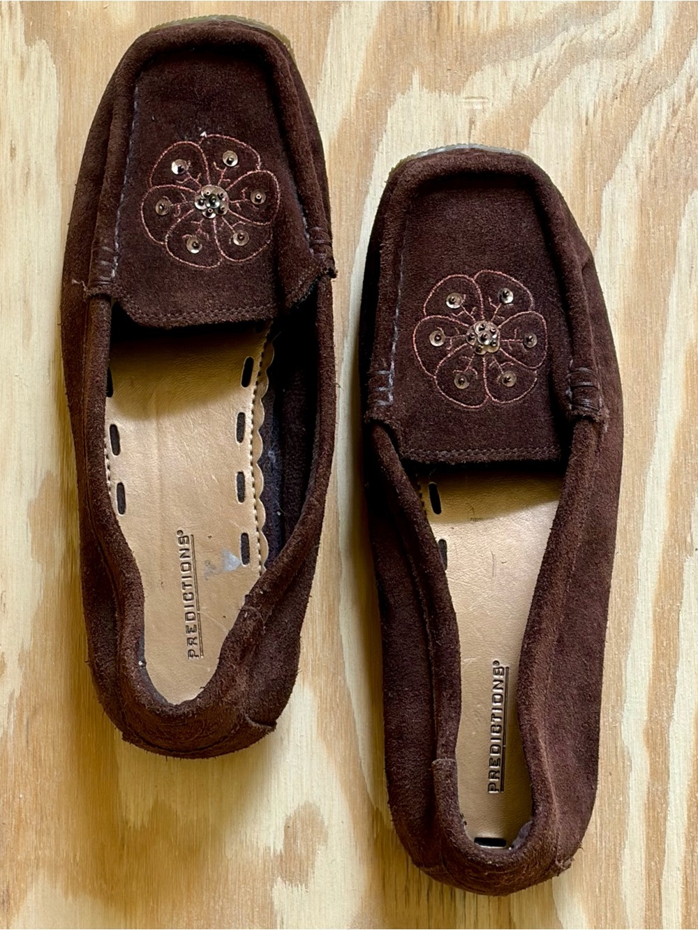 Predictions Dark Brown Suede Floral Studded Loafers